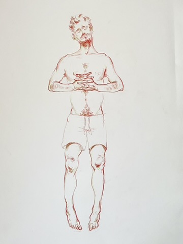 coloured full body drawing of a sleeping man