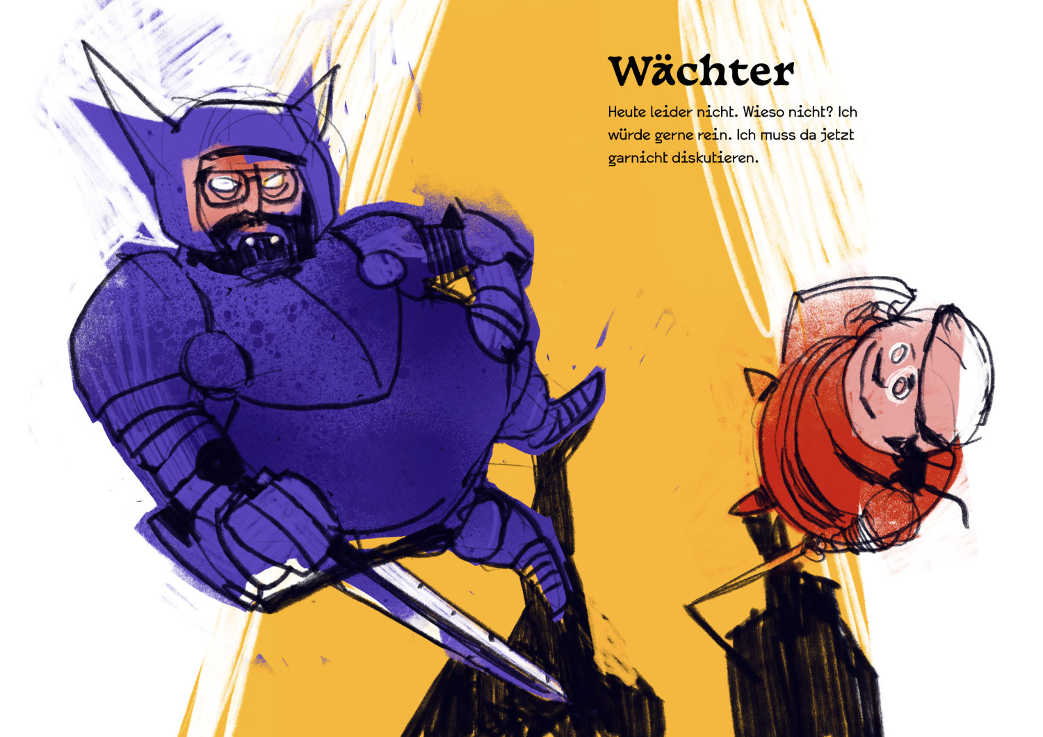 vivid illustration of a big and a little knight