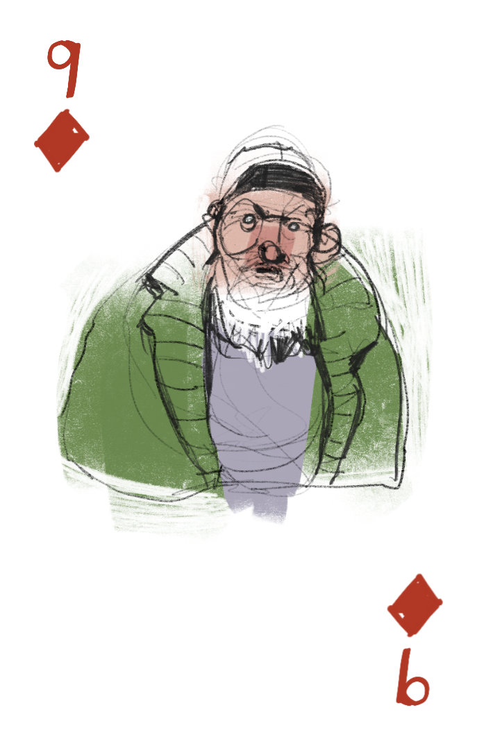 vivid illustration of a poor old man