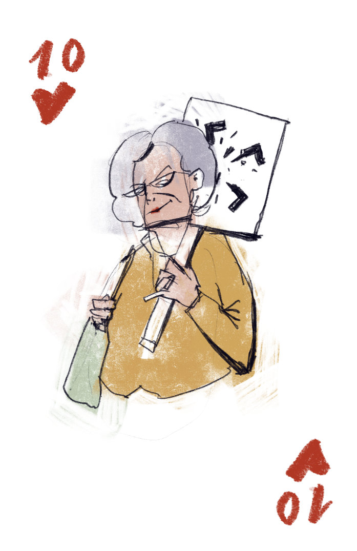 vivid illustration of an old anti fascist lady